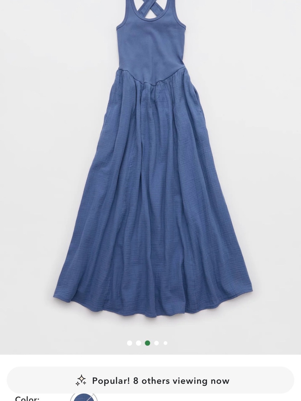 aerie Blue Scoop-Neck Maxi Dress with Textured Skirt - Picture 3 of 8